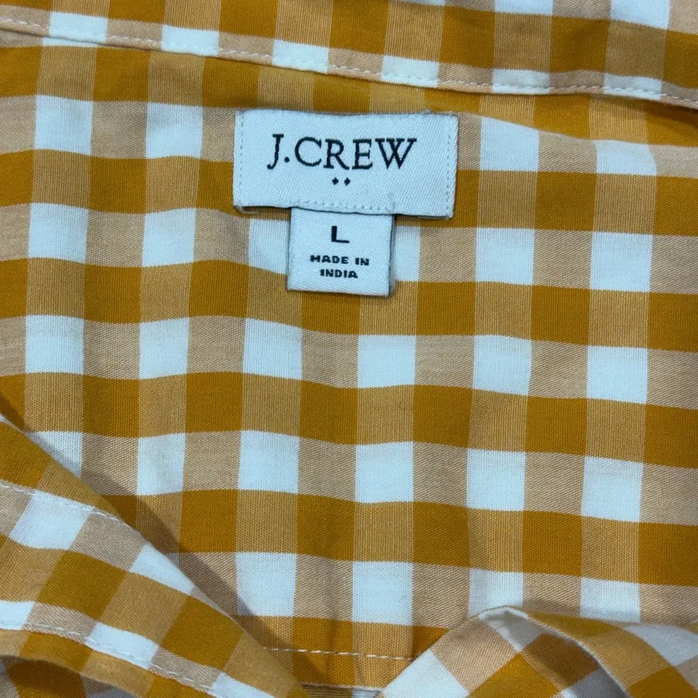 J.Crew Womens Orange Gingham Check Button Down Shirt Long Sleeve Size L Preppy